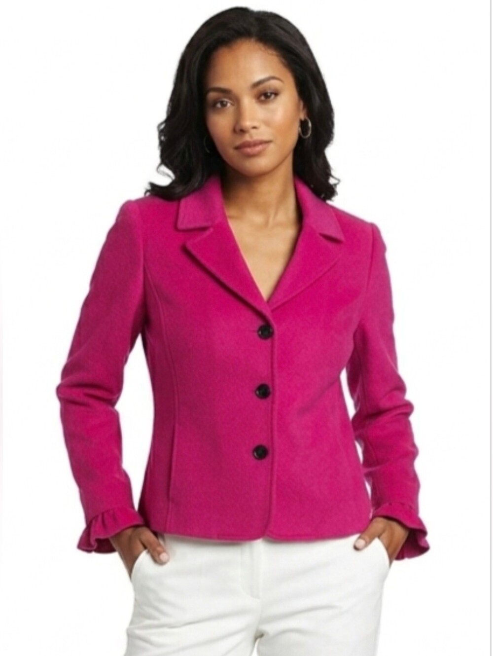 Petite Sophisticate Hot Pink Tailored Button-Front Jacket